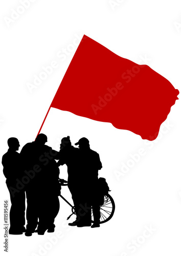 People with flags on white background