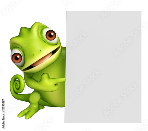 fun Chameleon cartoon character with white board