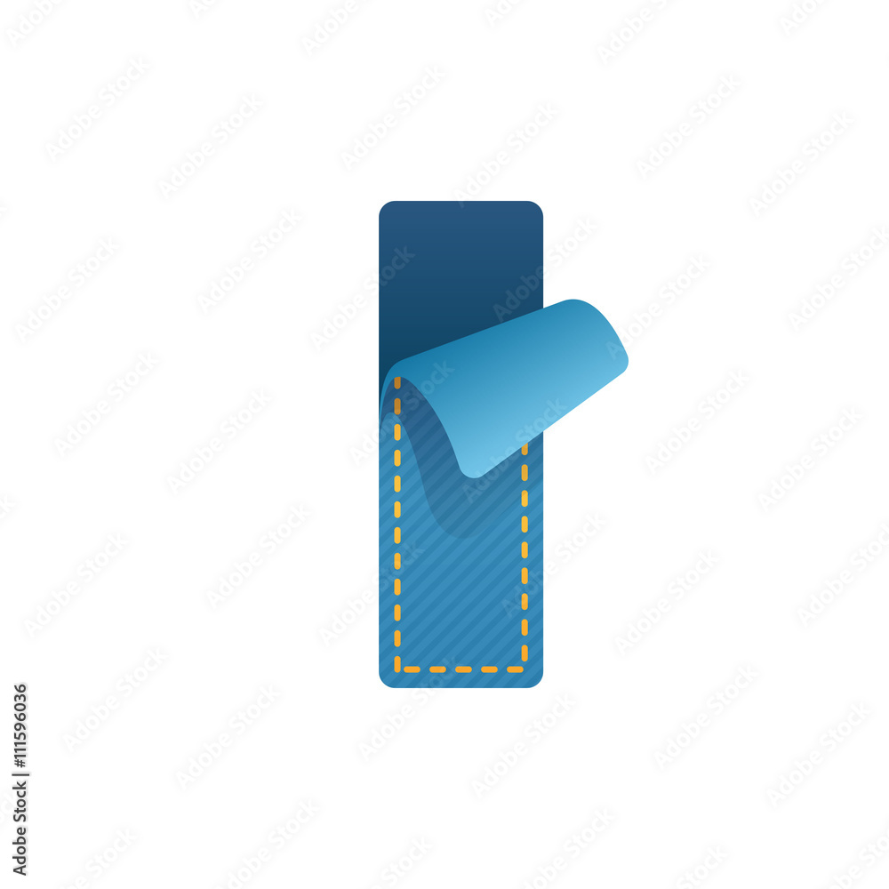 I letter of denim with folded corner. I letter of denim with folded corner.