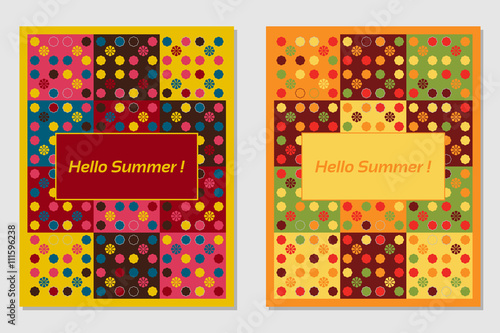 Vector set of design templates,varicolored leaflets and frames A4 size layout, collection of geometric colorful pages for gift card, cover, book, printing, fashion presentation. Hello Summer.