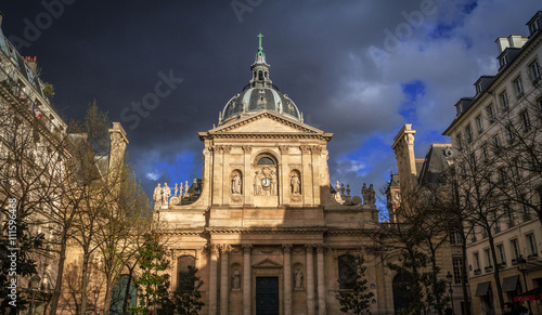 Paris, France - April 5, 2016: The Latin Quarter of Paris, The Sorbonne, Sainte Ursule chapel