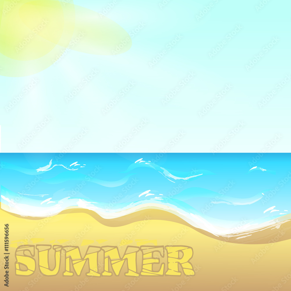 Summer background with sea view. Waves on the ocean and white sa