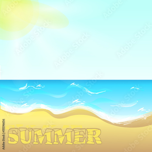 Summer background with sea view. Waves on the ocean and white sa