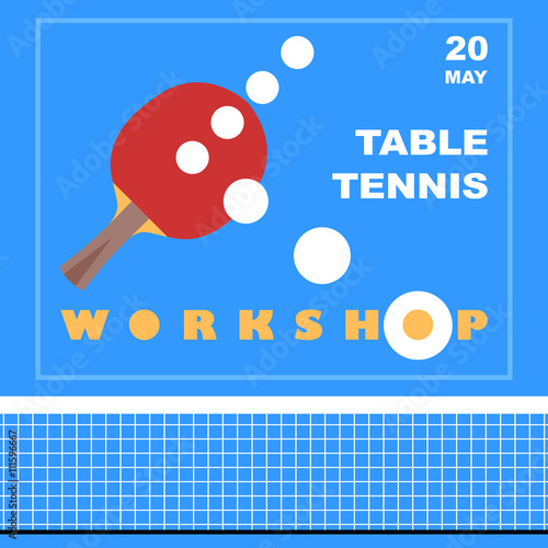 Ping pong racket and ball. Table tennis. Sport design