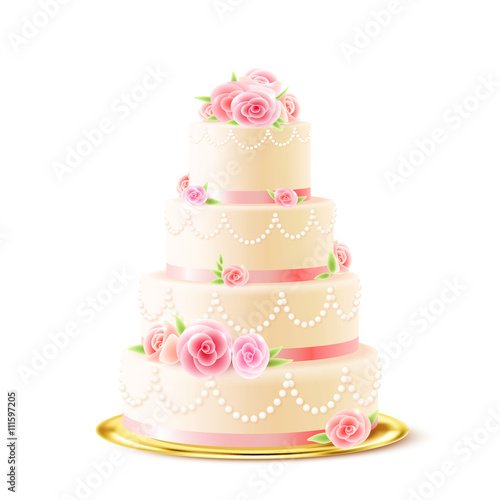  Classic Wedding Cake With Roses Realistic 