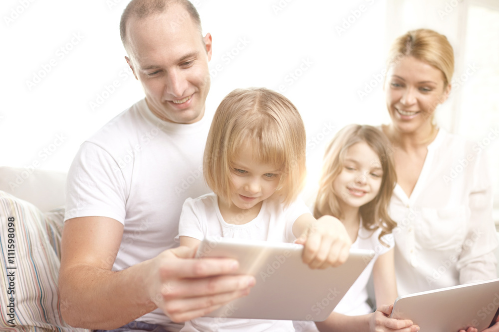 happy family with tablet pc computers at home