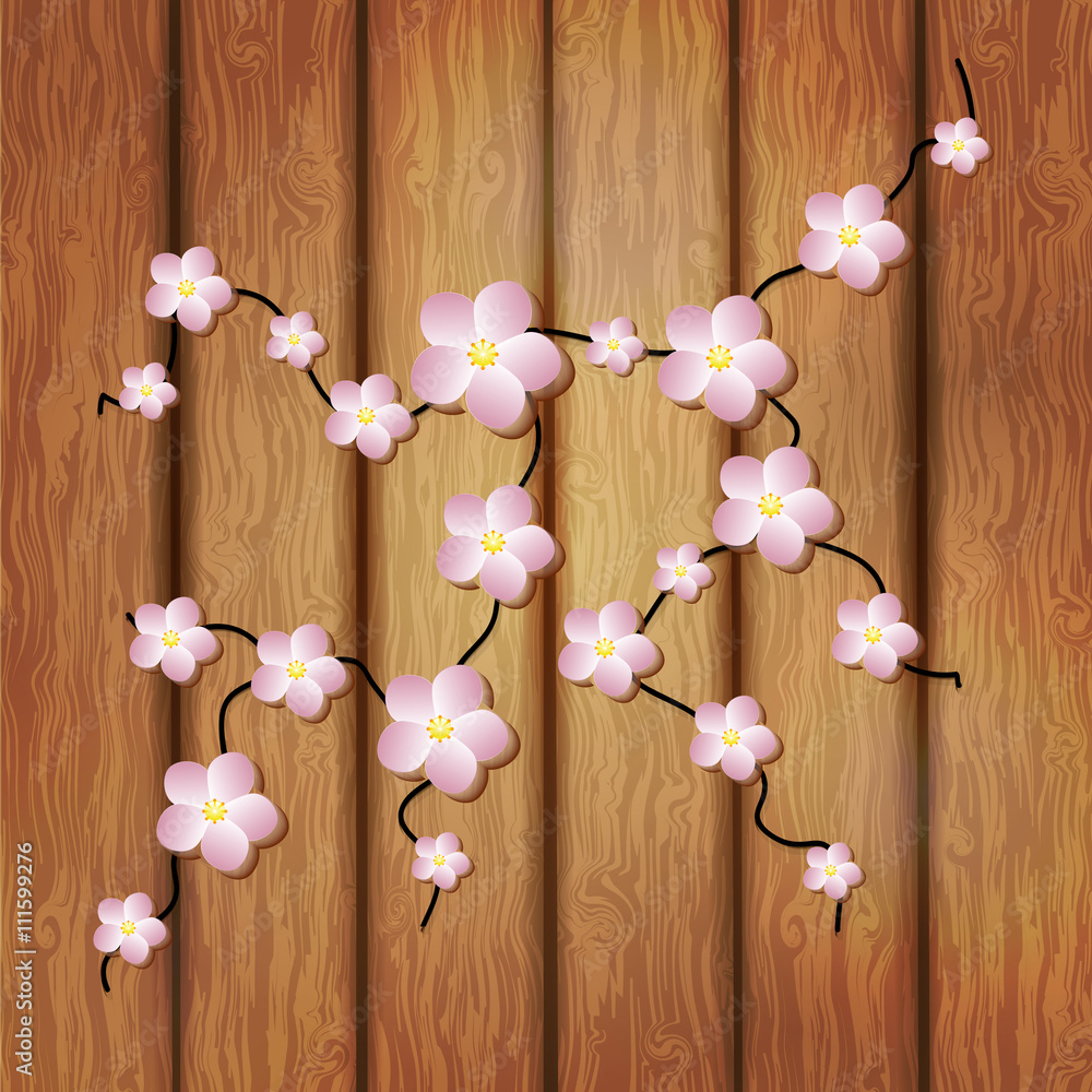 custom made wallpaper toronto digitalBlossom sakura branch on the wooden background. Vector illustrat