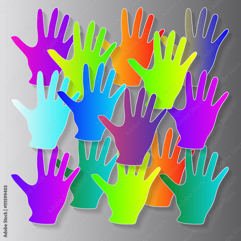 Fototapeta premium Illustration with rainbow paper hands for your creativity. Vecto
