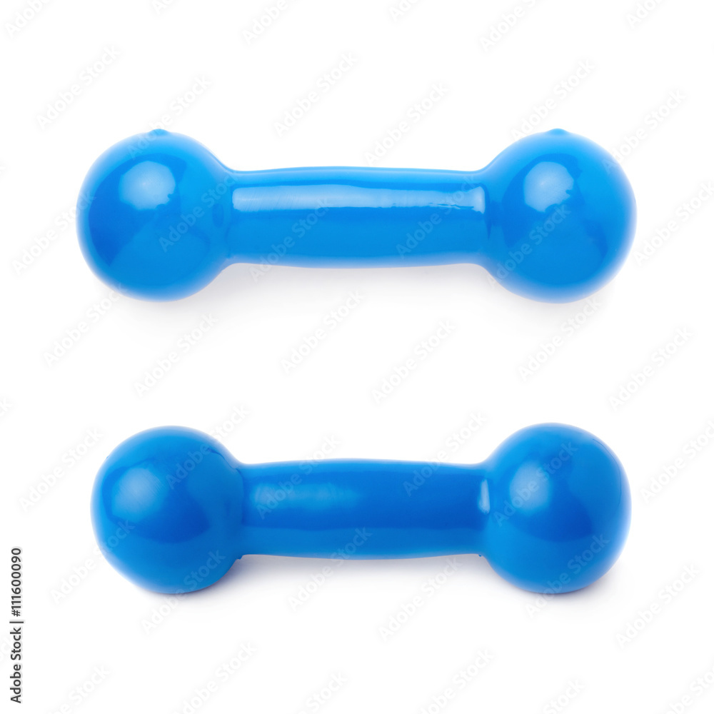 Set of Plastic coated dumbell isolated over the white background Set of Plastic coated dumbell isolated over the white background
