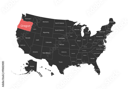 Map of the USA. Image with clipping path and name of states. State mark. Vector illustration.