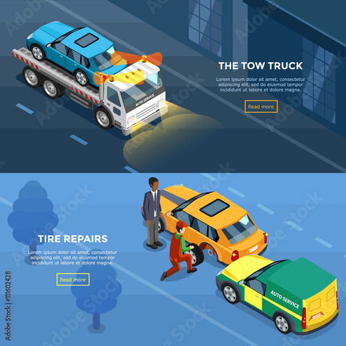 Isometric Car Service Horizontal Banners