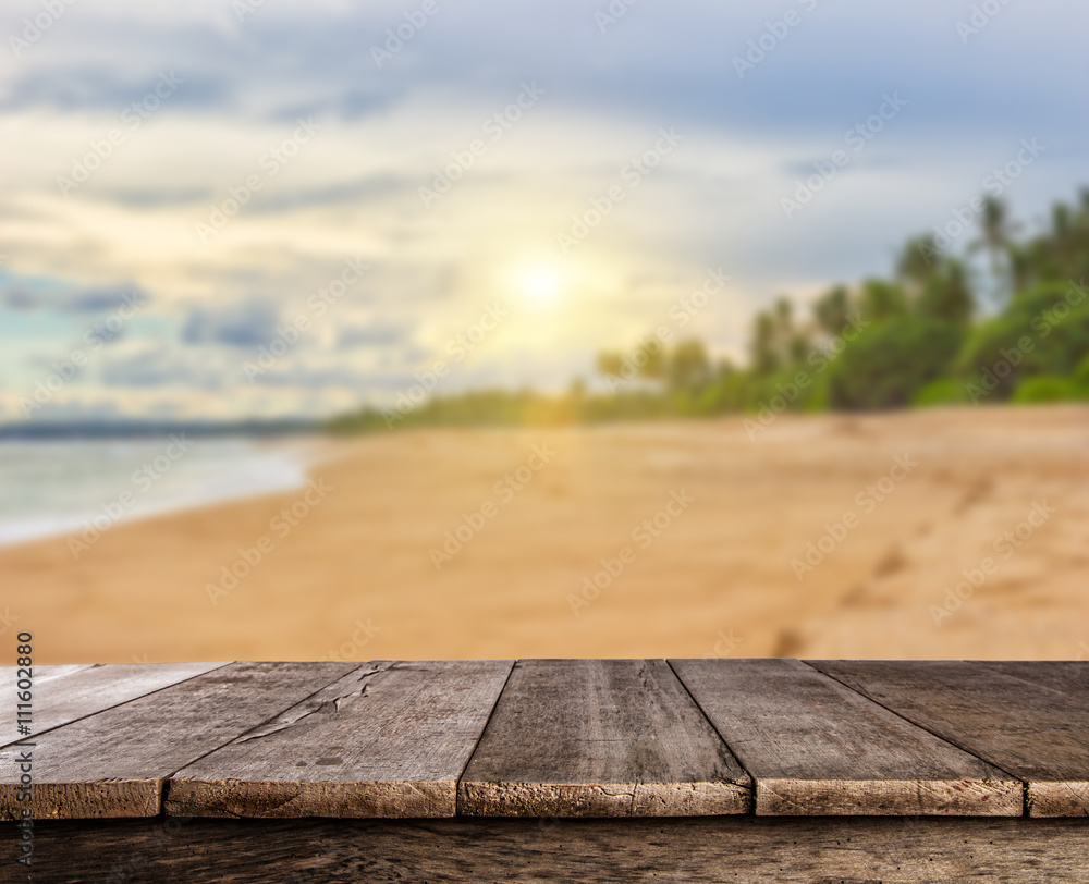 Summer sandy beach with wooden planks Summer sandy beach with wooden planks