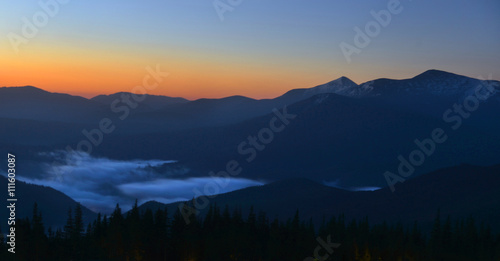 sunrise in Carpathian mountains - panorama