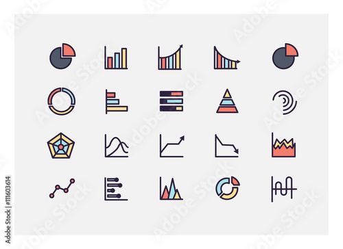 graph icon set vector. line icons.