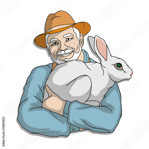 farmer's illustration with a rabbit in her arms