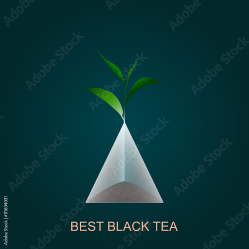 Isolated pyramid of black tea with branch. Vector illustration.