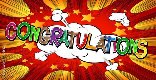 Congratulations - Comic book style word on comic book abstract background.