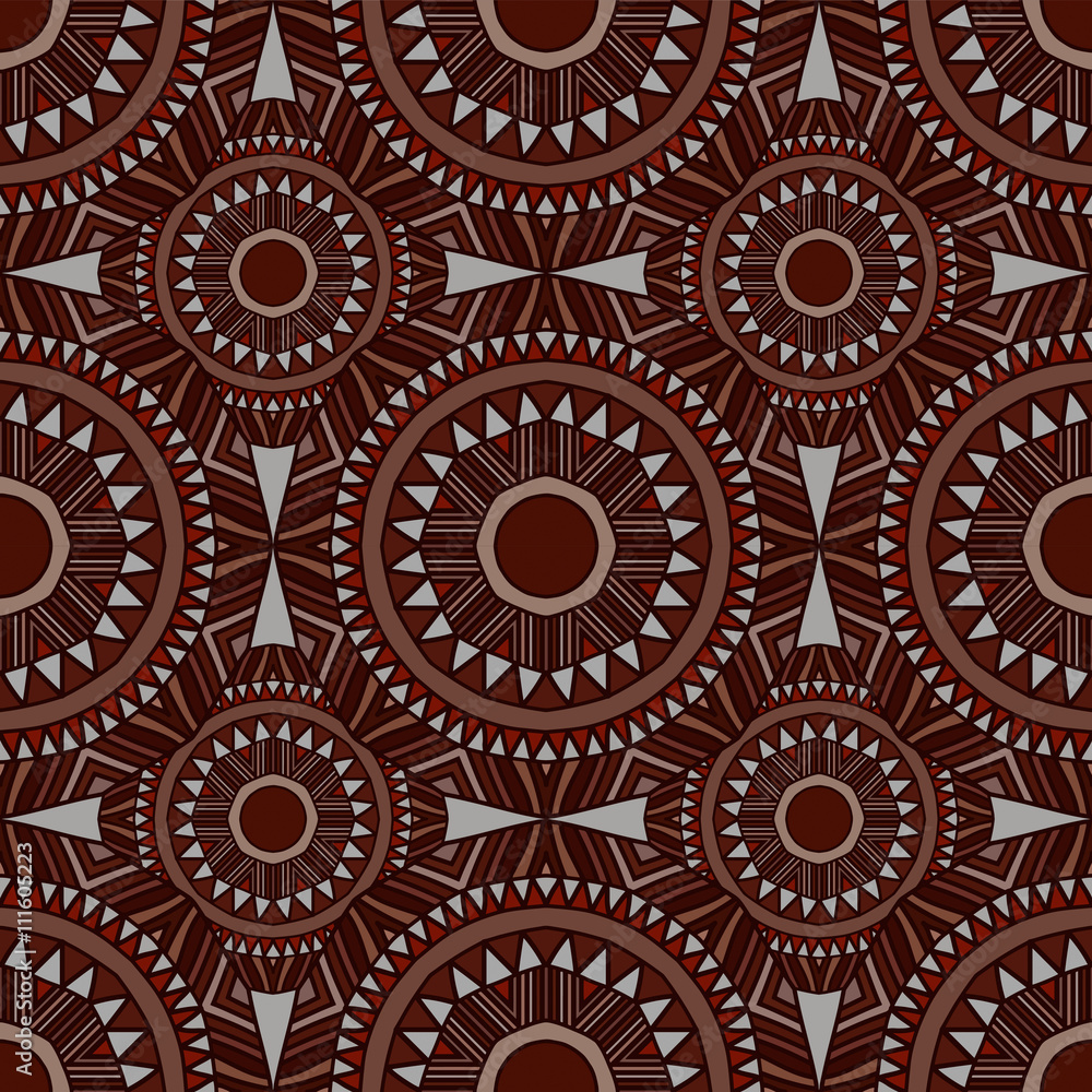 Seamless pattern. Ethnic decorative pattern in brown colors. Boho style. Vector illustration