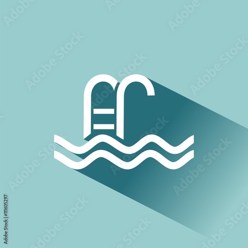 Icono piscina con sombra sobre fondo azul. Vector ilustración