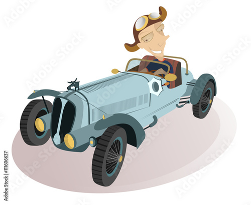 Smiling driver. Smiling man drives a retro car 
