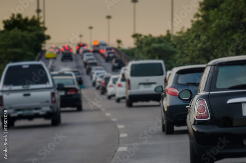 traffic jam with row of cars on express way during rush hour