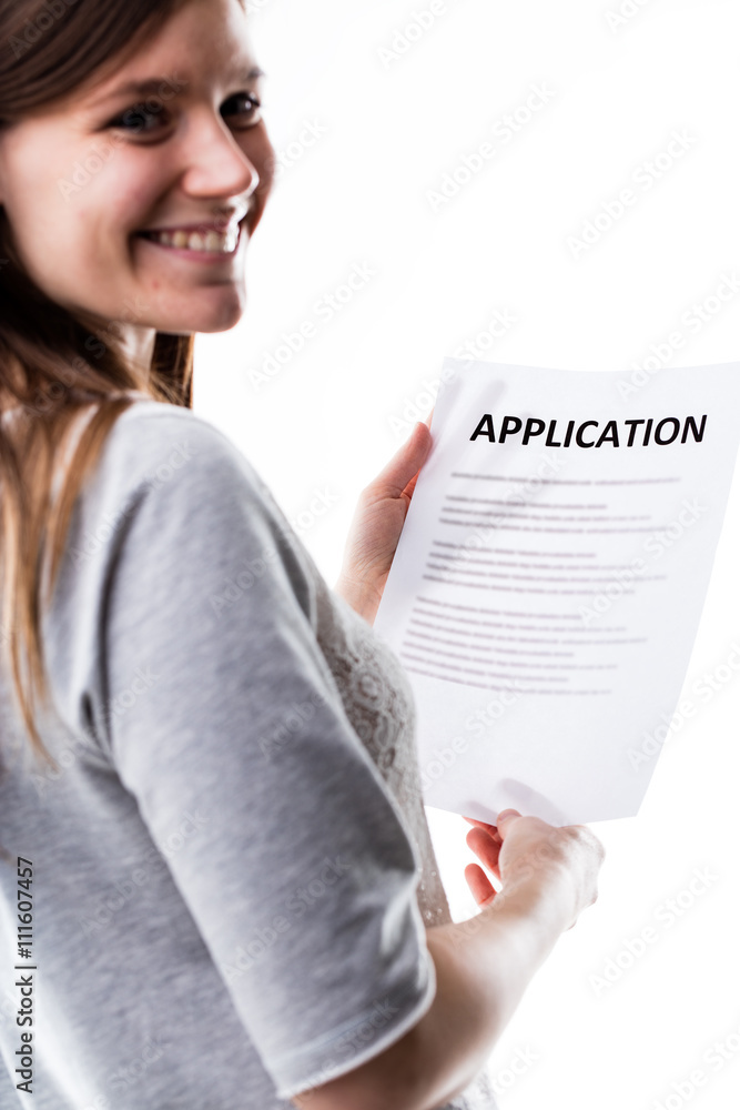 portrait of a young woman with an application portrait of a young woman with an application