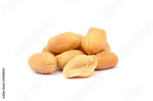 Roasted salted peanuts isolated on a white background 