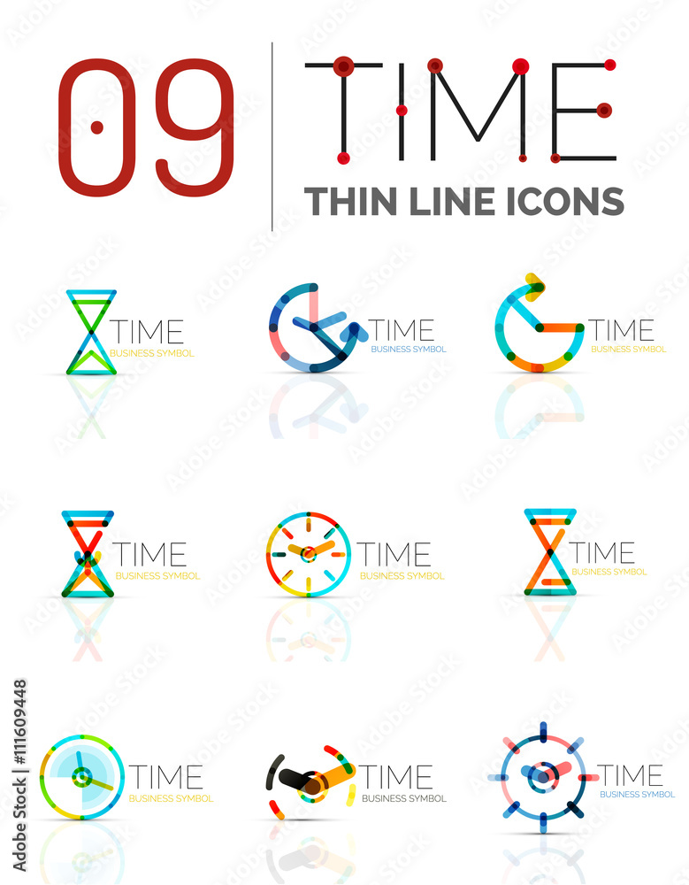Geometric clock and time icon set
