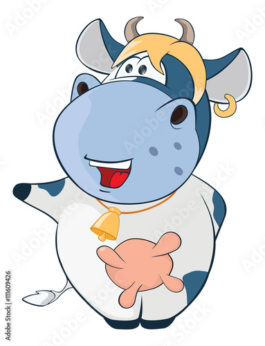 Illustration of a Cute Cow. Cartoon Character