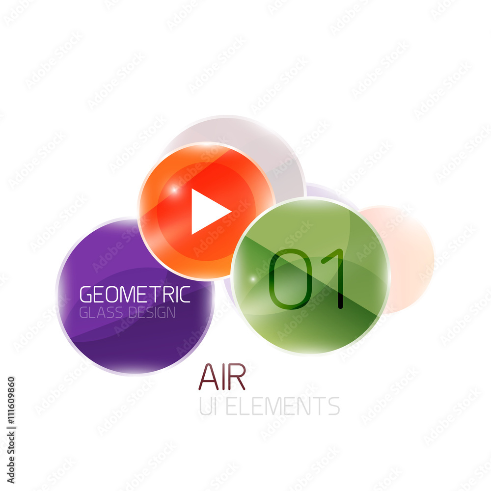 Abstract glass circles with sample text. Option info banner