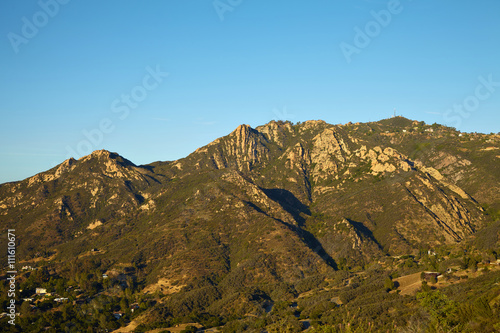 Panoramic view of meadows, hills and sky in Malibu