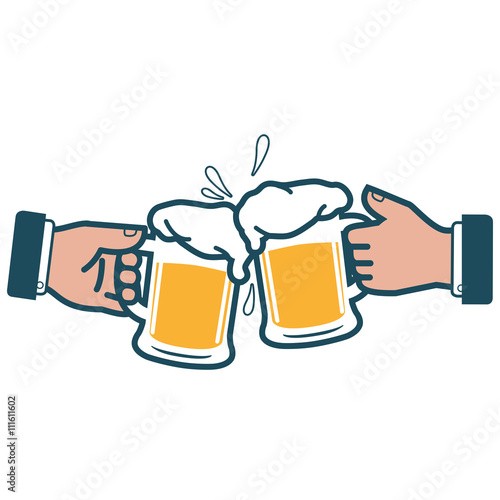Icon illustration of two businessmen holding glasses of beer and toasting. Vector illustration