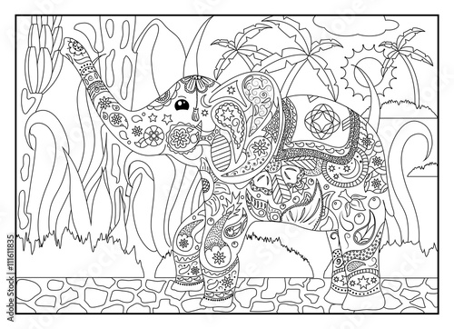 Adult coloring page with elephant