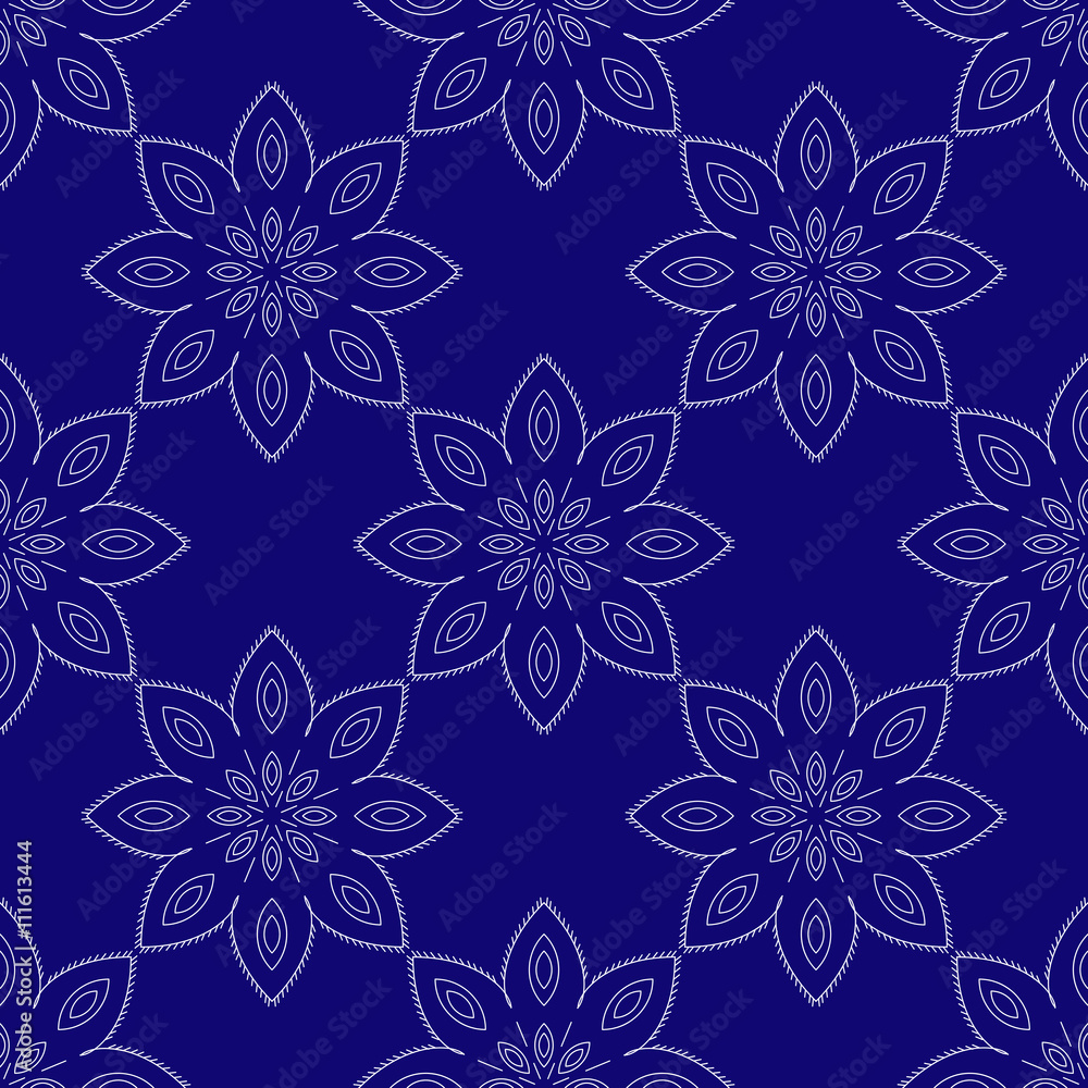 Blue mandala. Patterned Design Element, yoga logo for your design. Ethnic Amulet. .illustration. Seamless
