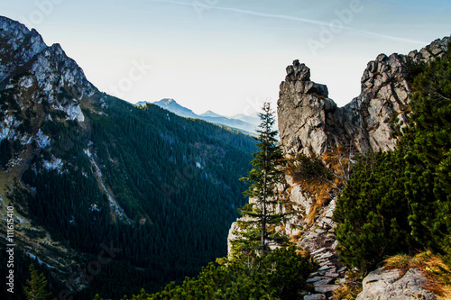 Mountain snowy landscape with rocks