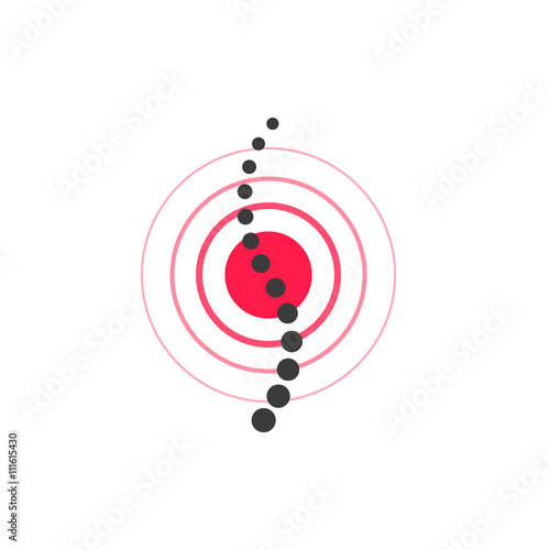 Spine pain vector symbol, concept of spinal cord icon with pain hurt point, spinal diagnostic surgery center logo