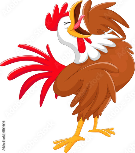 Happy cartoon rooster crowing 