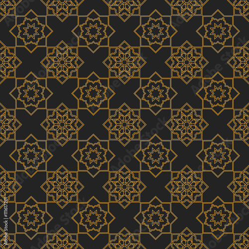 Seamless texture with vintage geometric ornament. Vector lineart pattern.