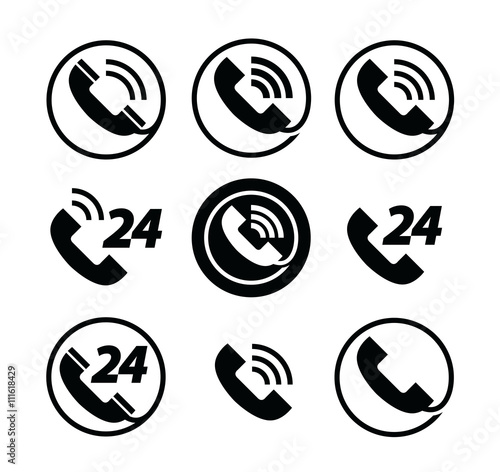 phone call. telephone. service 24 hours. set of icons