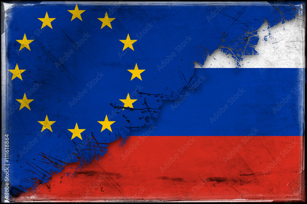 Flag of the European Union and Russian flag Flag of the European Union and Russian flag