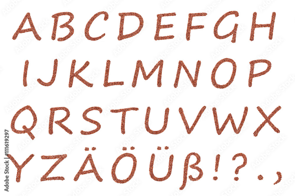Großbuchstaben Alphabet aus Roten Bohnen als Freisteller Großbuchstaben Alphabet aus Roten Bohnen als Freisteller