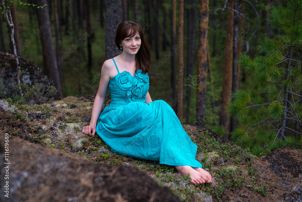 Beautiful young lady in elegant dress, enjoy the nature Beautiful young lady in elegant dress, enjoy the nature