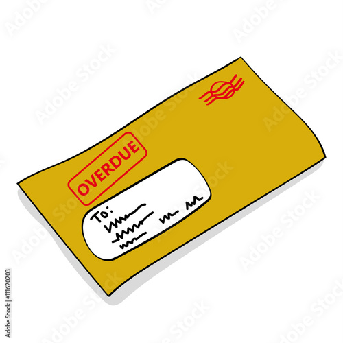 Brown envelope for an unpaid bill with an address window and the word OVERDUE stamped on the outside