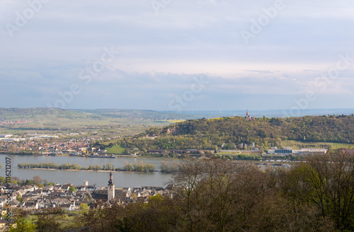 Rhine River in Wiesbaden, Hesse, in the Rheingau wine-growing region of Germany.