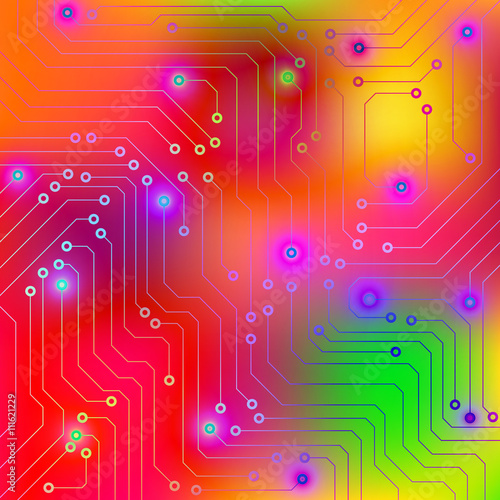 Colorful circuit board, technology background, vector illustration