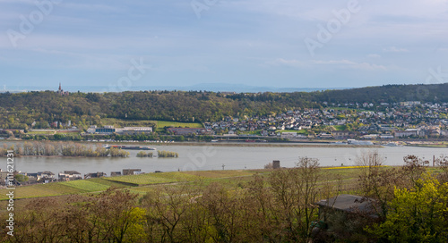Rhine River in Wiesbaden, Hesse, in the Rheingau wine-growing region of Germany.