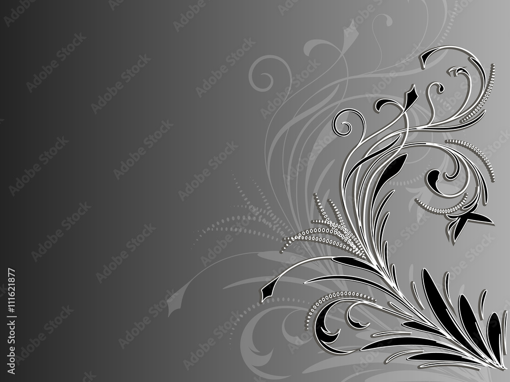 Corner abstract floral ornament on black and white background Corner abstract floral ornament on black and white background