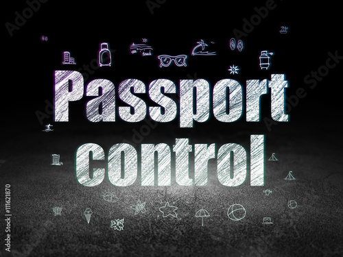Travel concept: Passport Control in grunge dark room