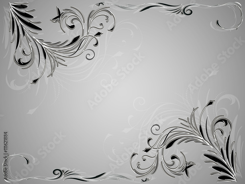 Angular abstract vintage floral ornament on black and white background
