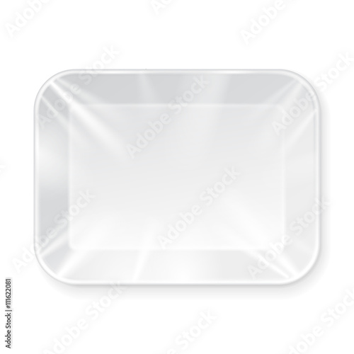 White Empty Blank Styrofoam Plastic Food Tray Container. Illustration Isolated On White Background. Mock Up Template Ready For Your Design. Vector EPS10